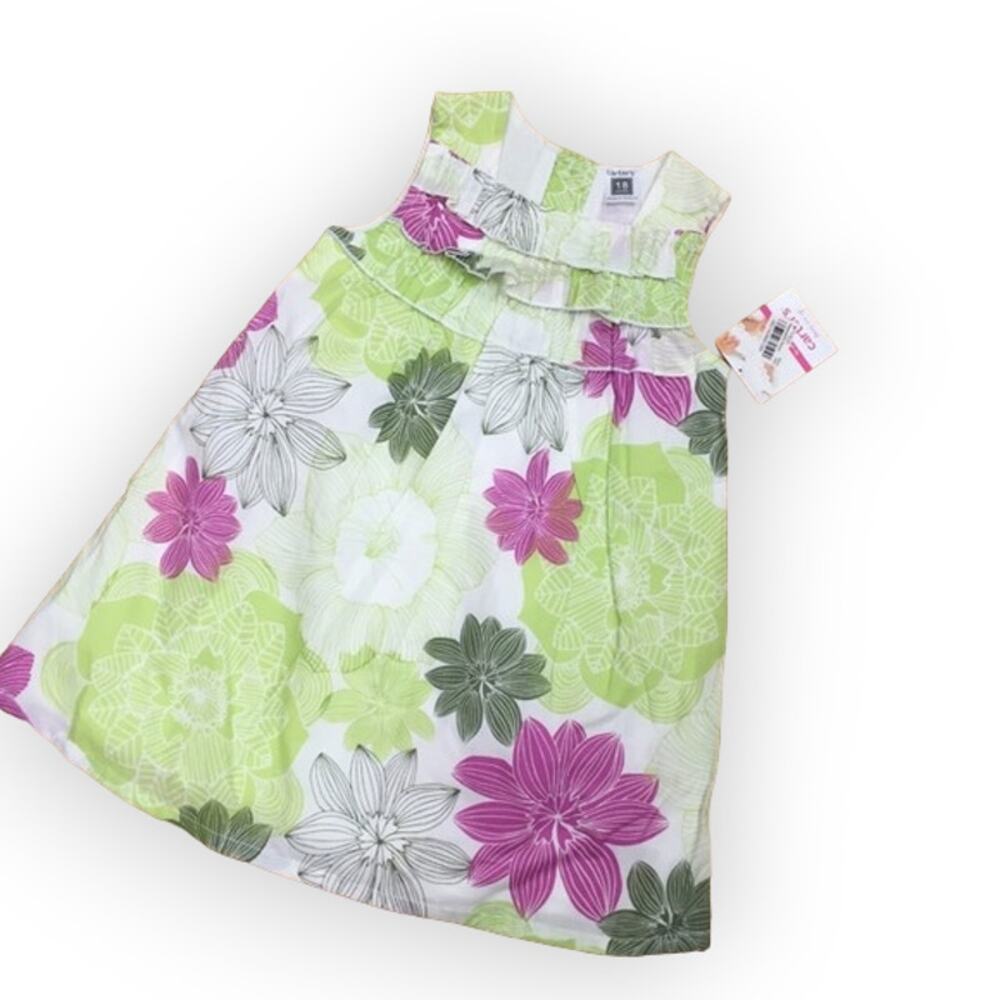 Carter's Girls Dress Size 18 Months White Lime Purple‎ Floral Spring Easter NEW